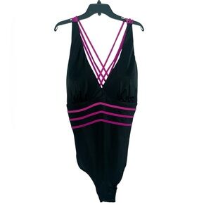 NWT Swimsuits For All Black and Pink One Piece SIZE 26 XXL